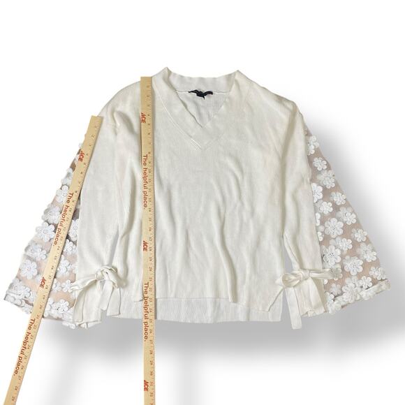 French Connection Cotton‎ Lace Bell-Sleeve Top Womens Size XS White - Picture 3 of 7